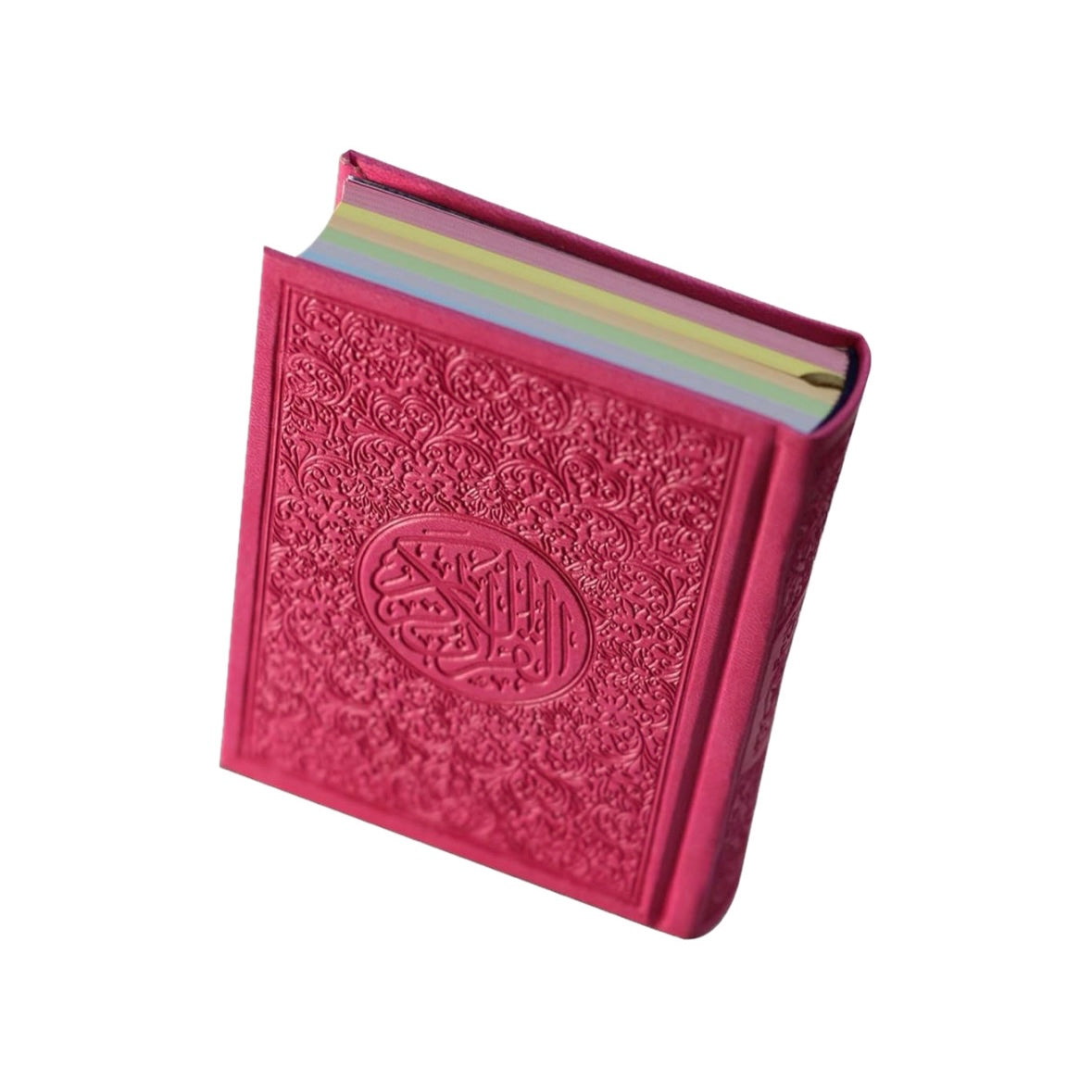 Red Quran with Rainbow Edge Pages Arabic Text