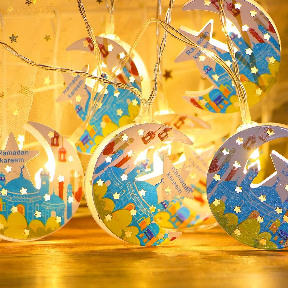 Ramadan Kareem Crescent Moon & Star String Lights – Middle Eastern Fashion