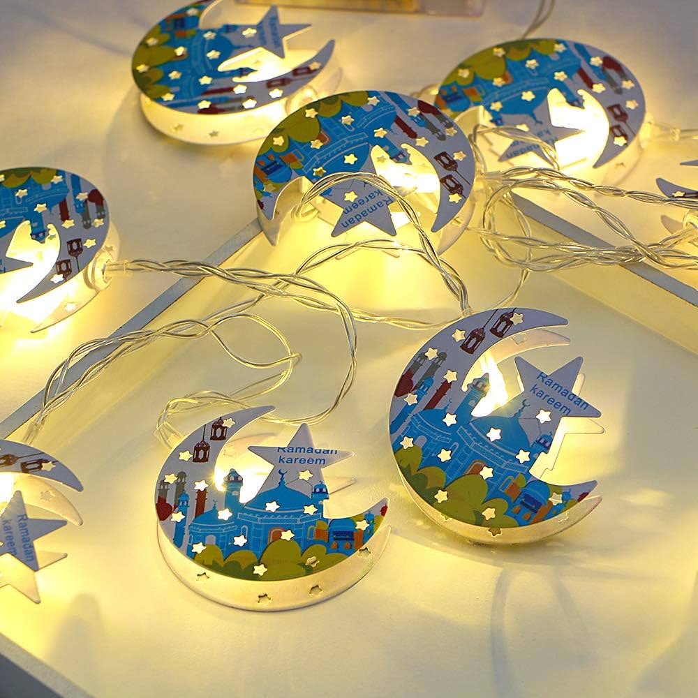 Ramadan Kareem Crescent Moon & Star String Lights